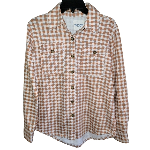 Wallflower long sleeve macchiato colored checkered button down shirt NWT! - Picture 1 of 8